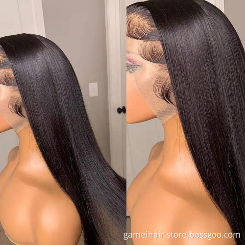 Natural Brazilian Cuticle Aligned  Bleached Knots  straight13*6 hd lace front wig 100% human hair  pre plucked  extensions